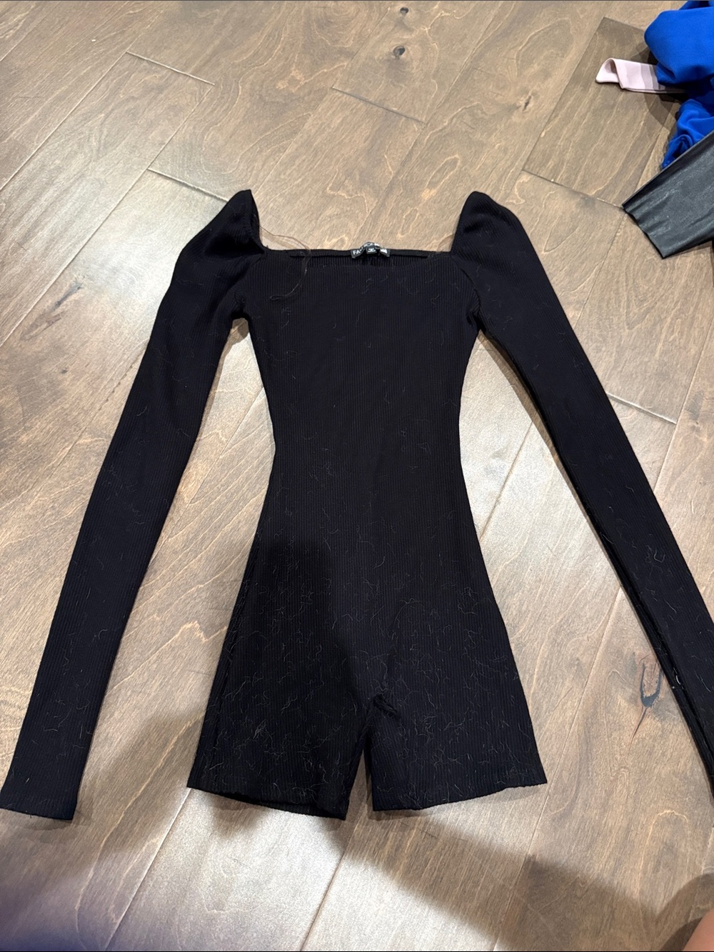 Fashion Nova Black Long-Sleeve Ribbed Romper